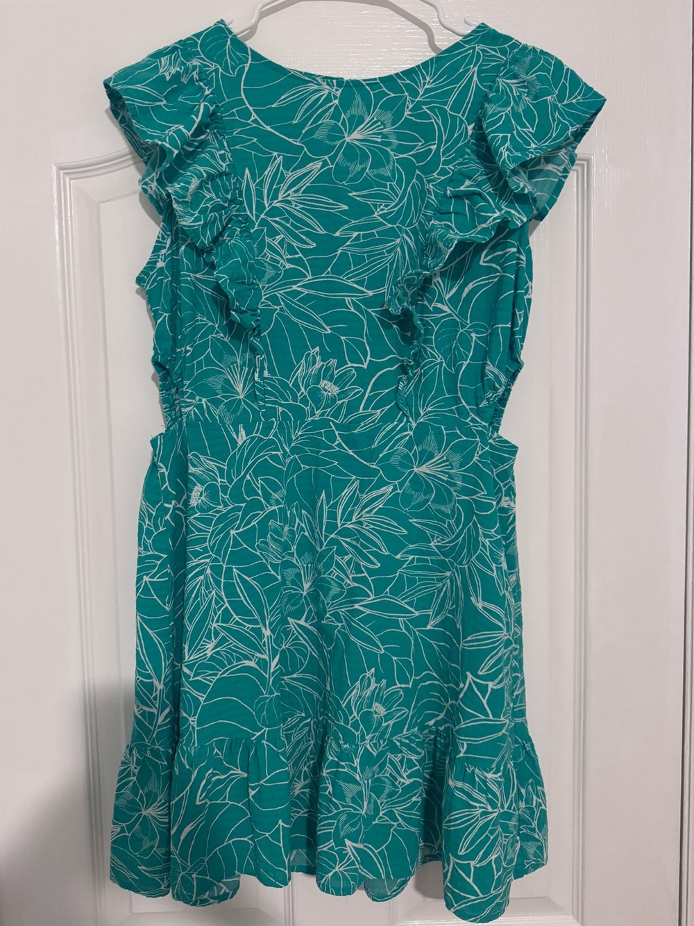 Green Floral Ruffle Sleeve Dress